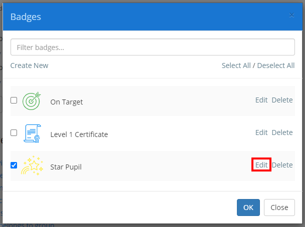 Class Charts edit badge button