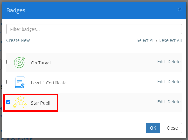 Class Charts created badge