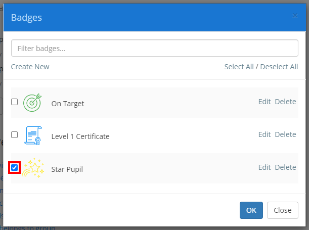 Class Charts tick badge