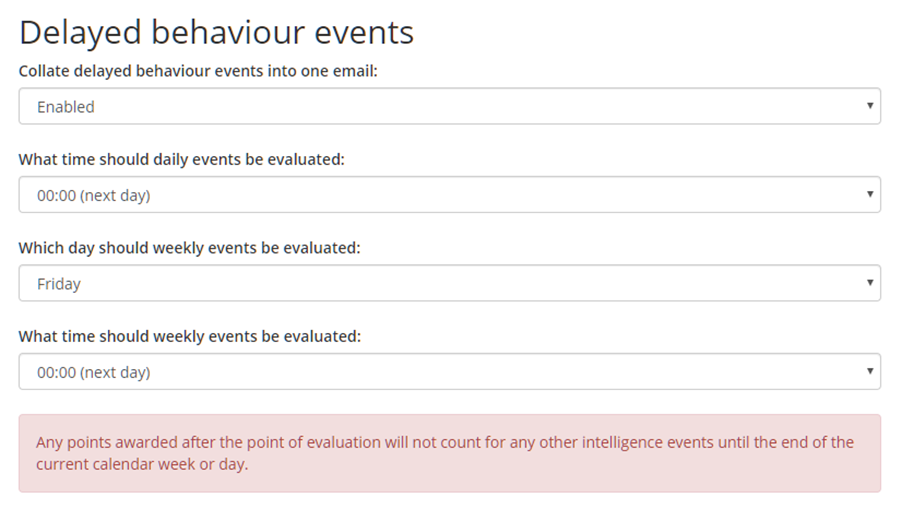 Class Charts delayed behaviour event evaluation options