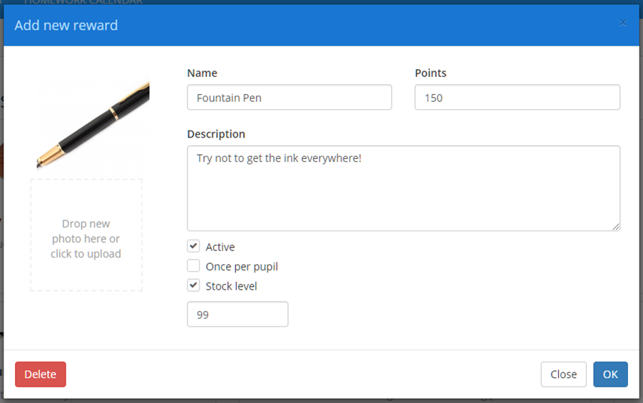 Class Charts add reward example