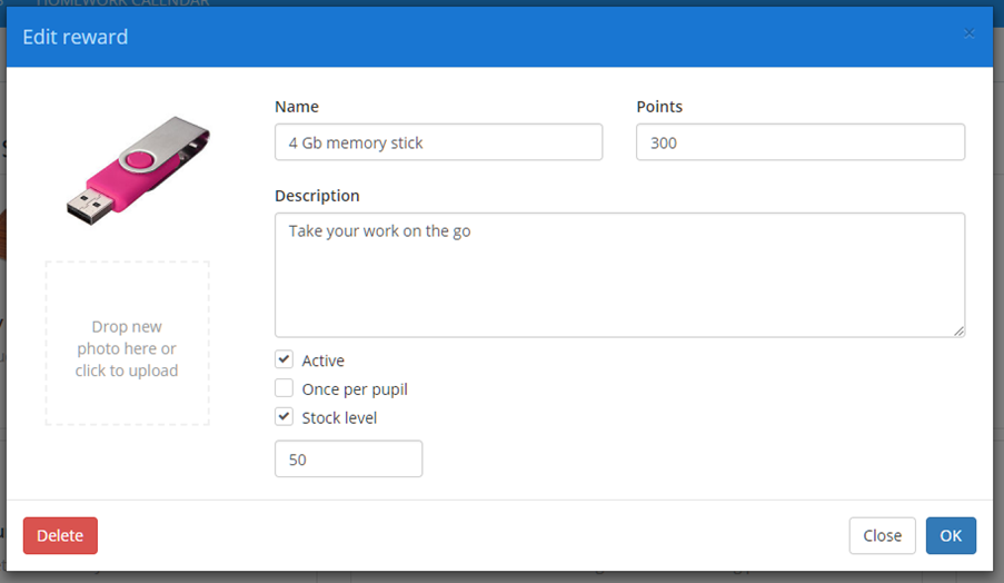 Class Charts edit reward popup