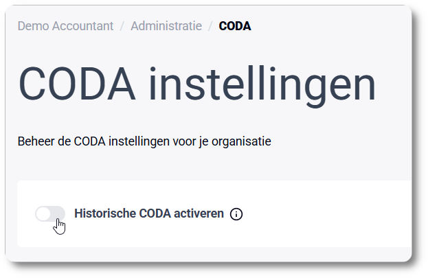 Historische CODA activeren: zet de schakelaar aan