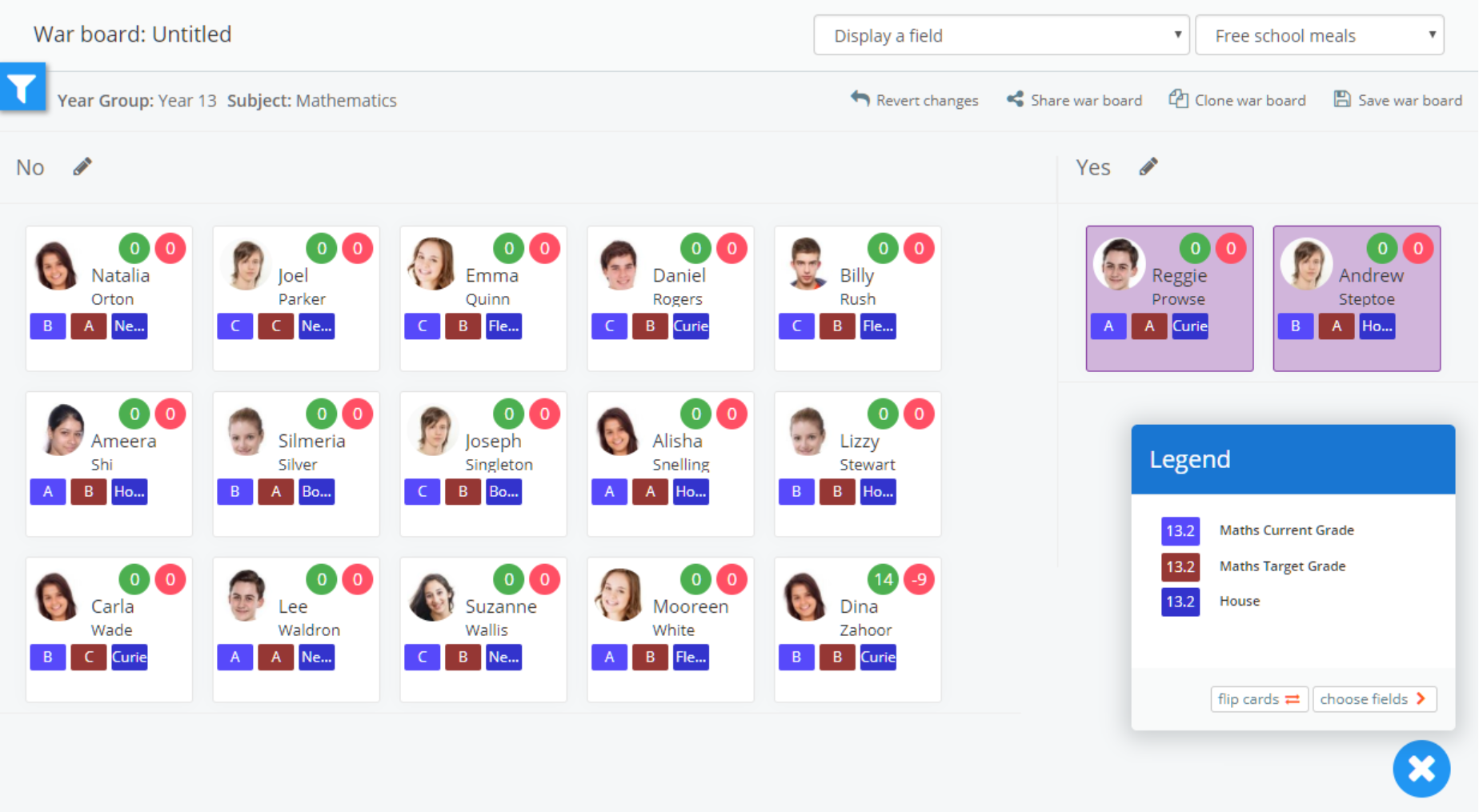 Class Charts war board display a field