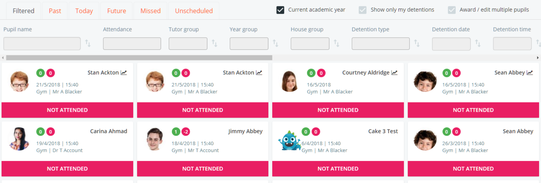 Class Charts detailed detention view