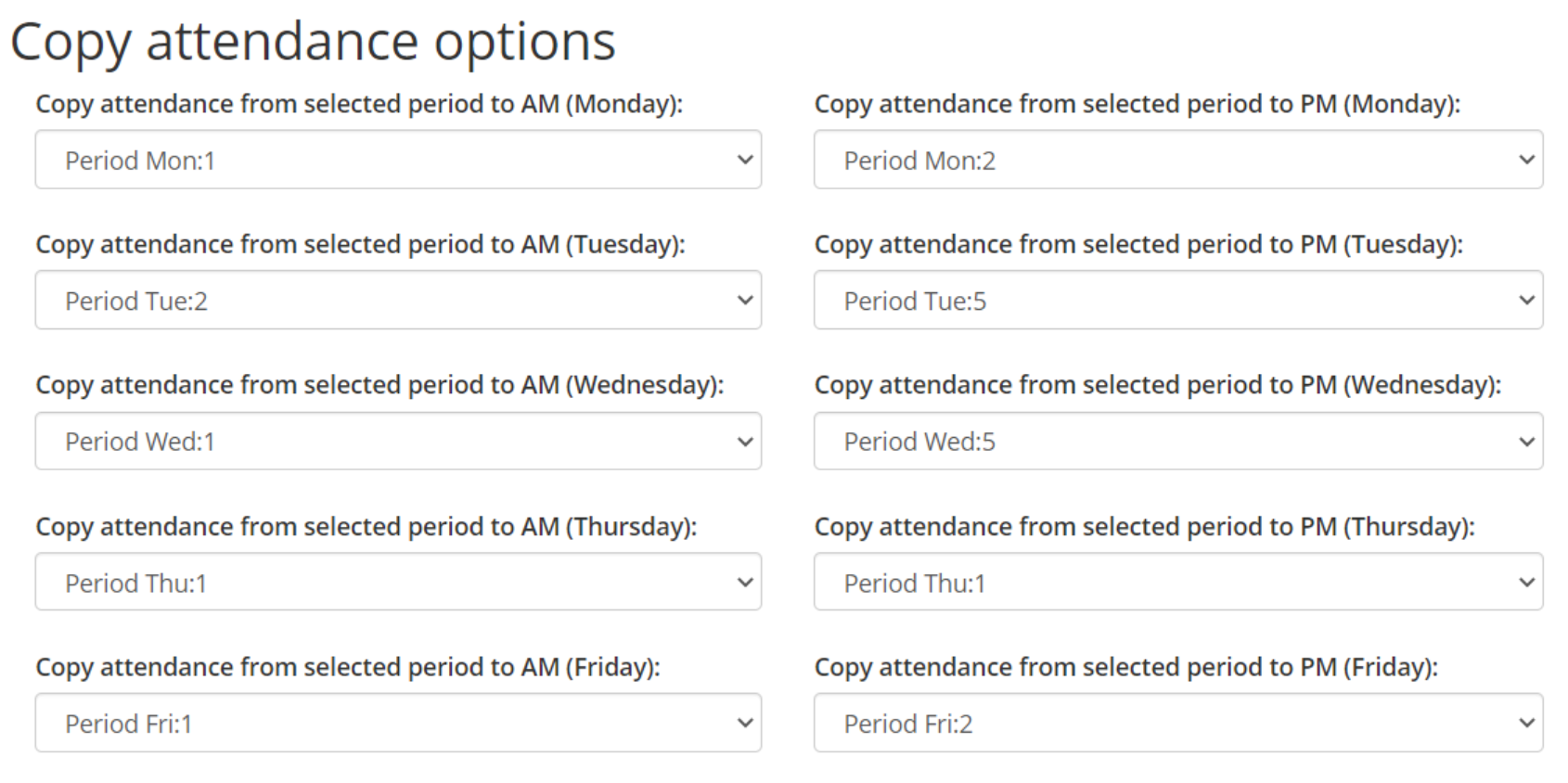 Class Charts copy attendance options