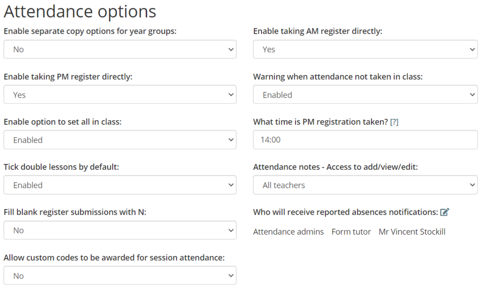 Class Charts attendance options