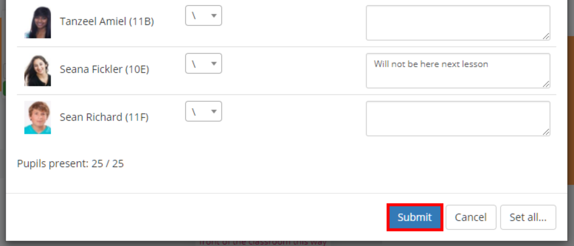 Class Charts class submit button