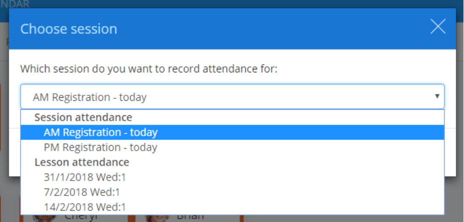 Class Charts session selector popup
