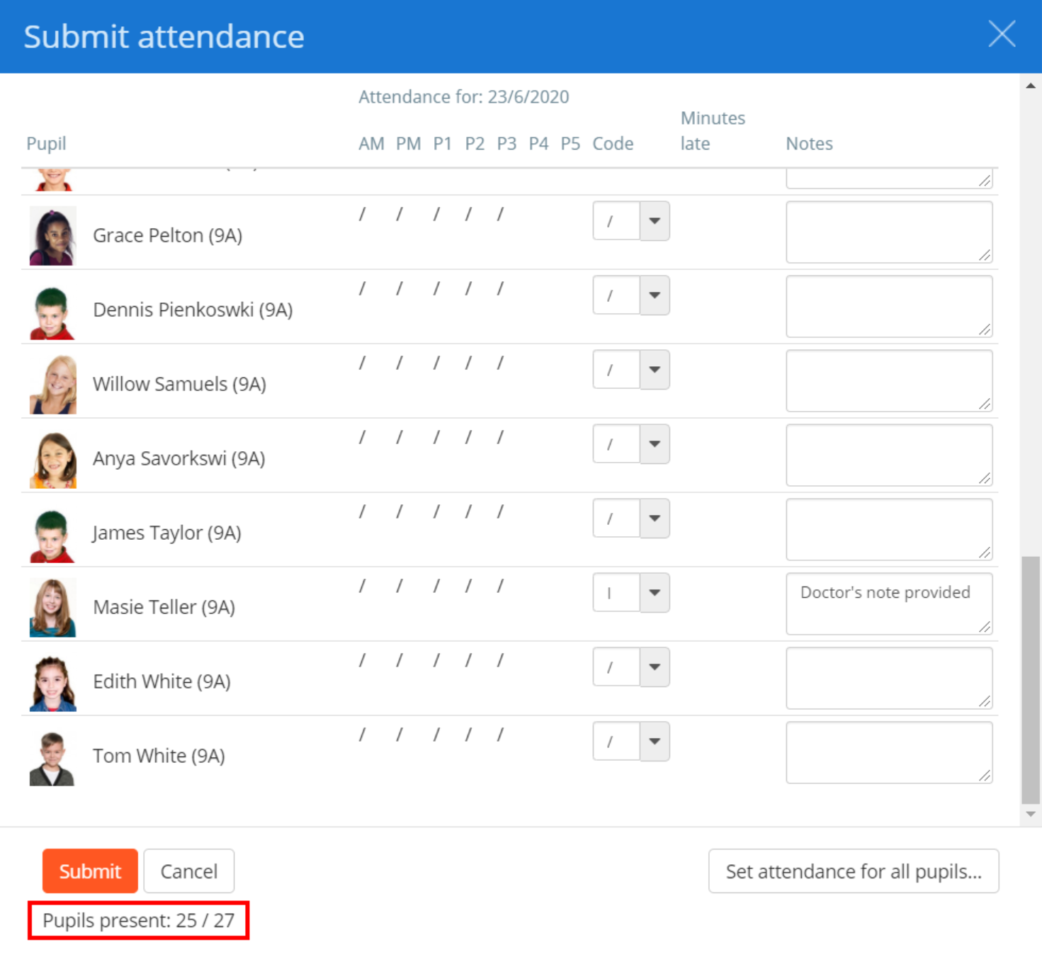 Class Charts class attendance pupil count