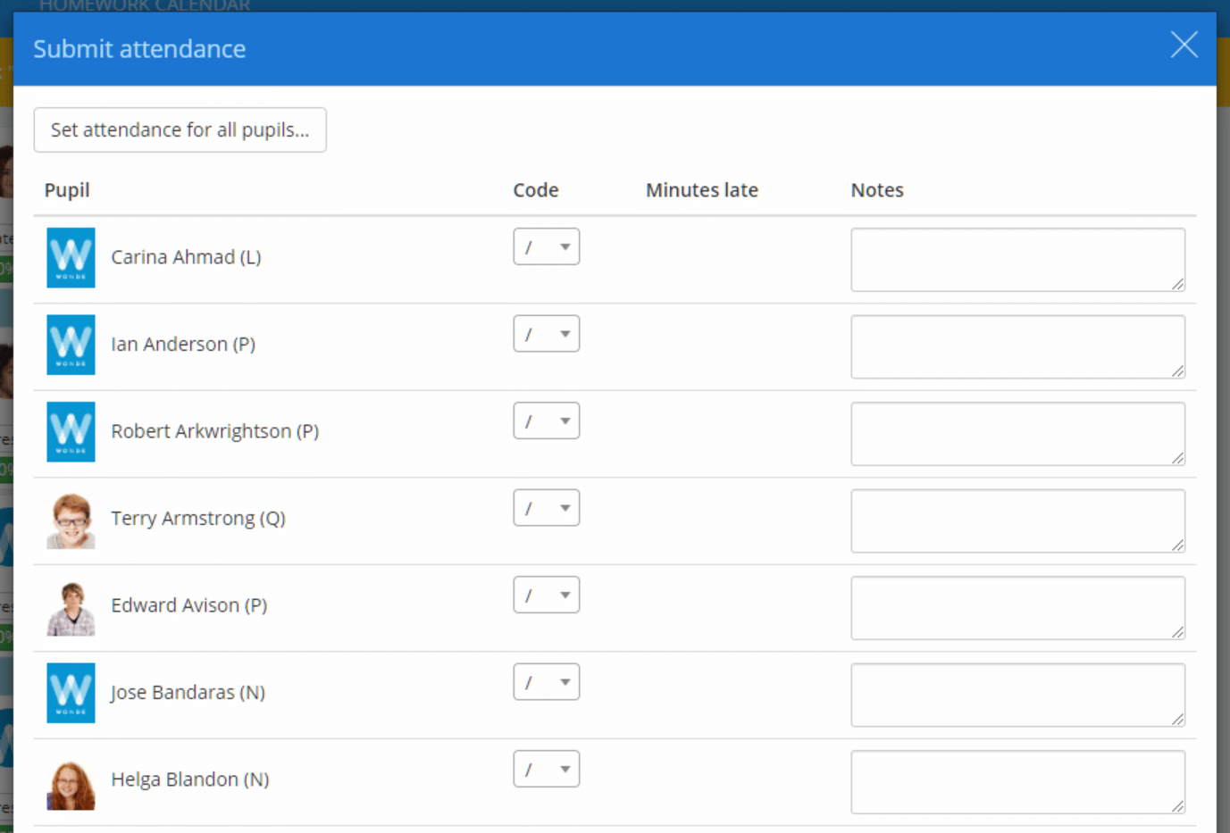 Class Charts list attendance