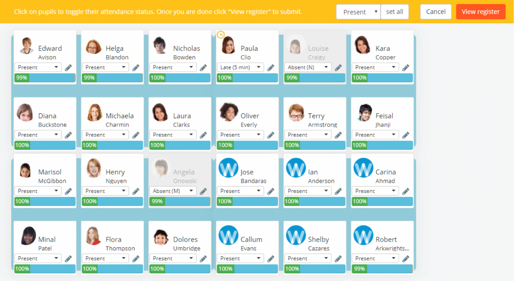 Class Charts card attendance