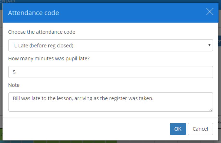 Class Charts display all edit attendance popup