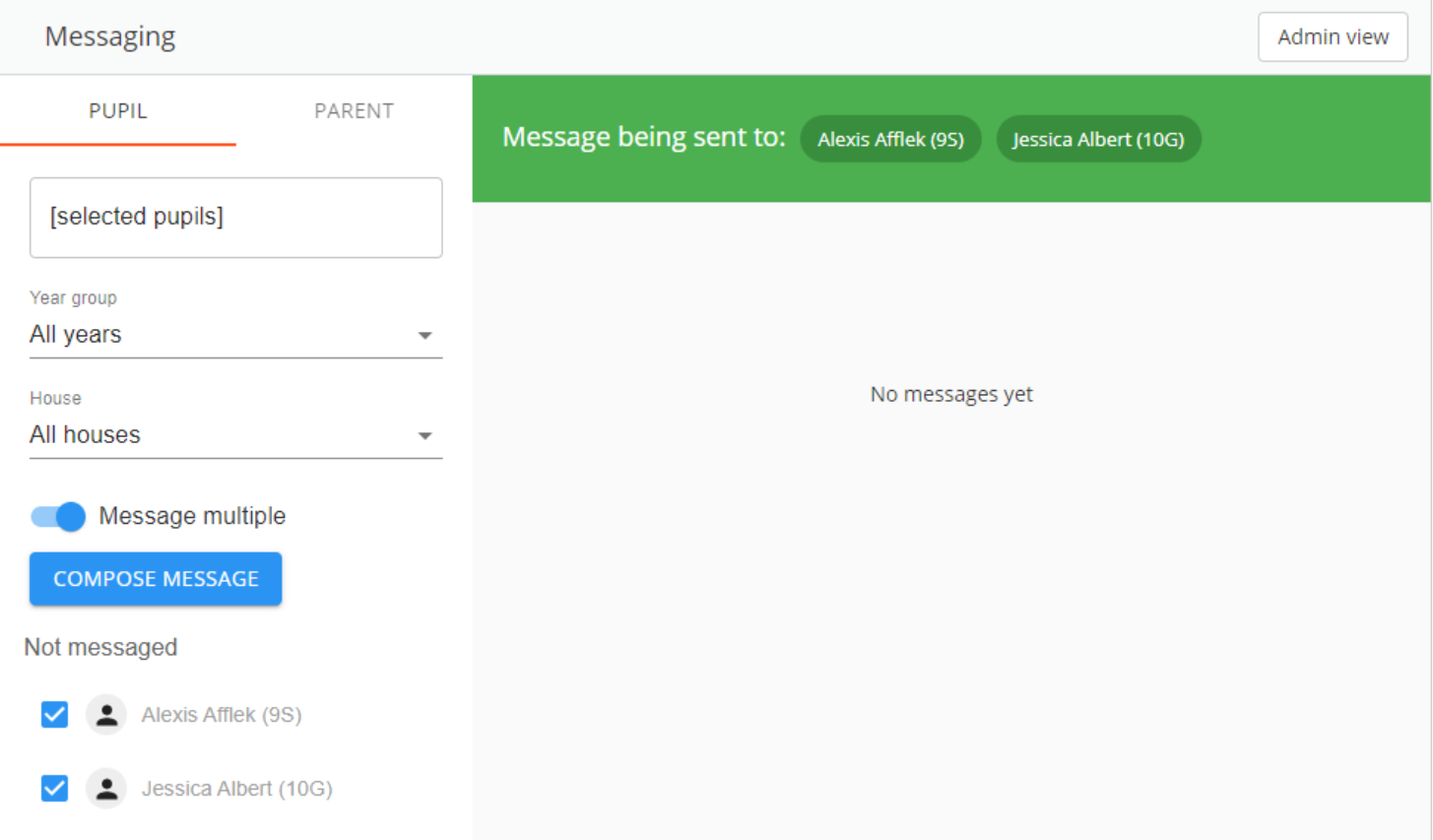 Class Charts messaging from display all