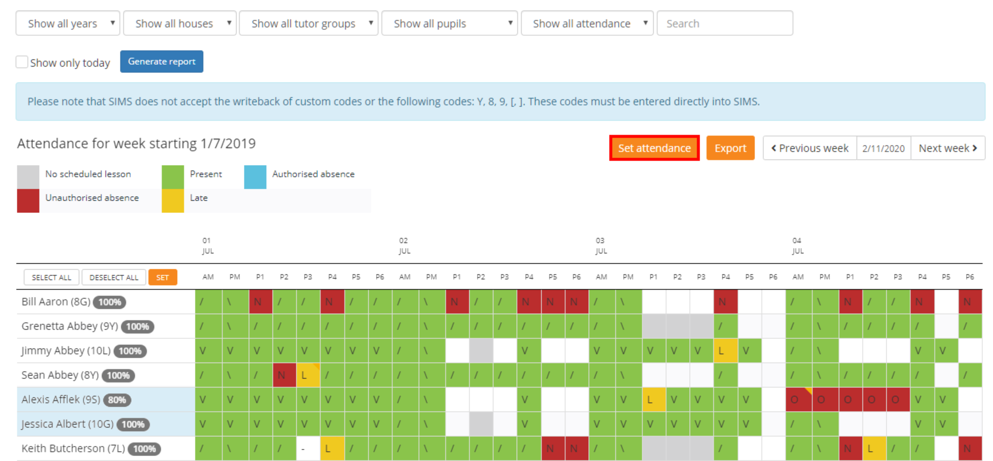 Class Charts display all select all button