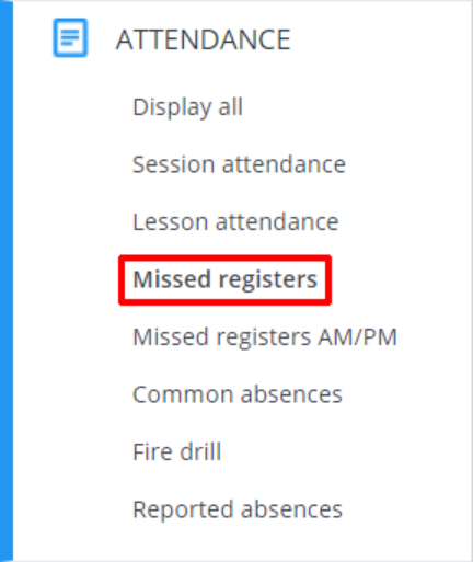 Class Charts missed registers menu option