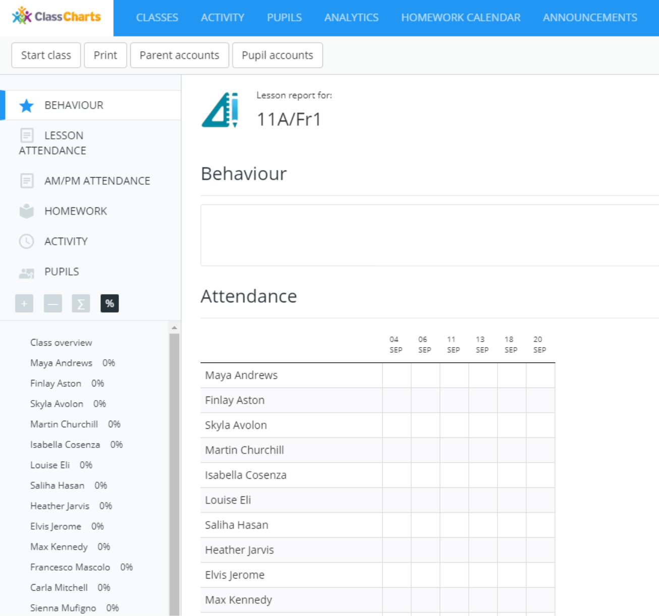 Class Charts missing attendance access lesson