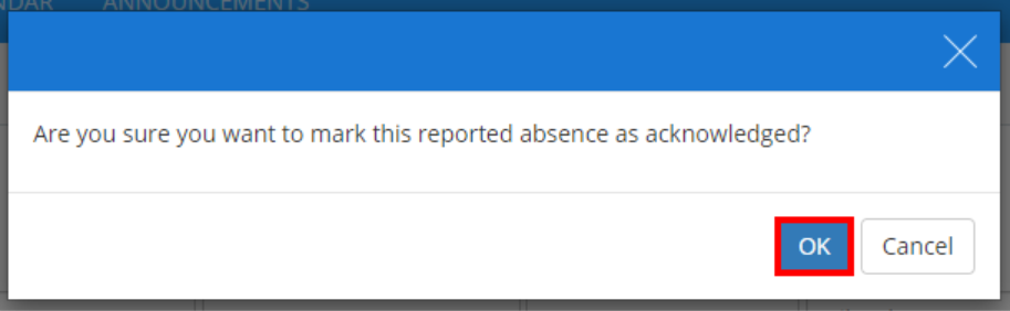 Class Charts acknowledge absence confirmation popup