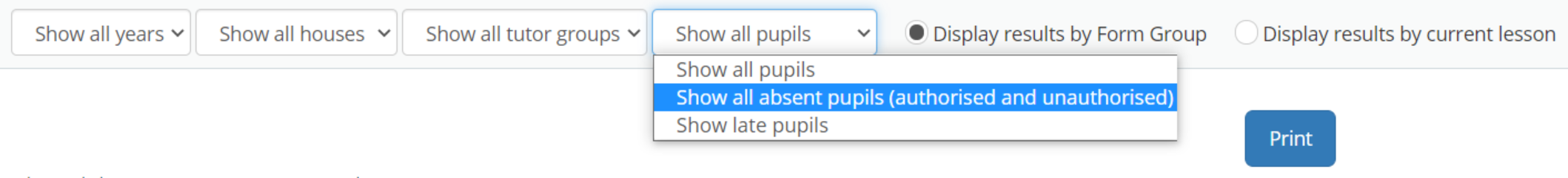 Class Charts fire drill filter options