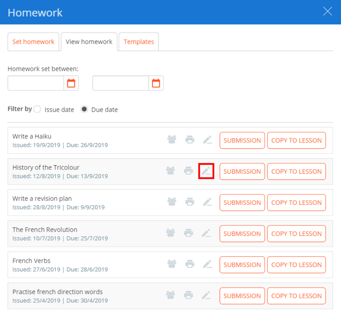 Class Charts homework to template pencil icon 2