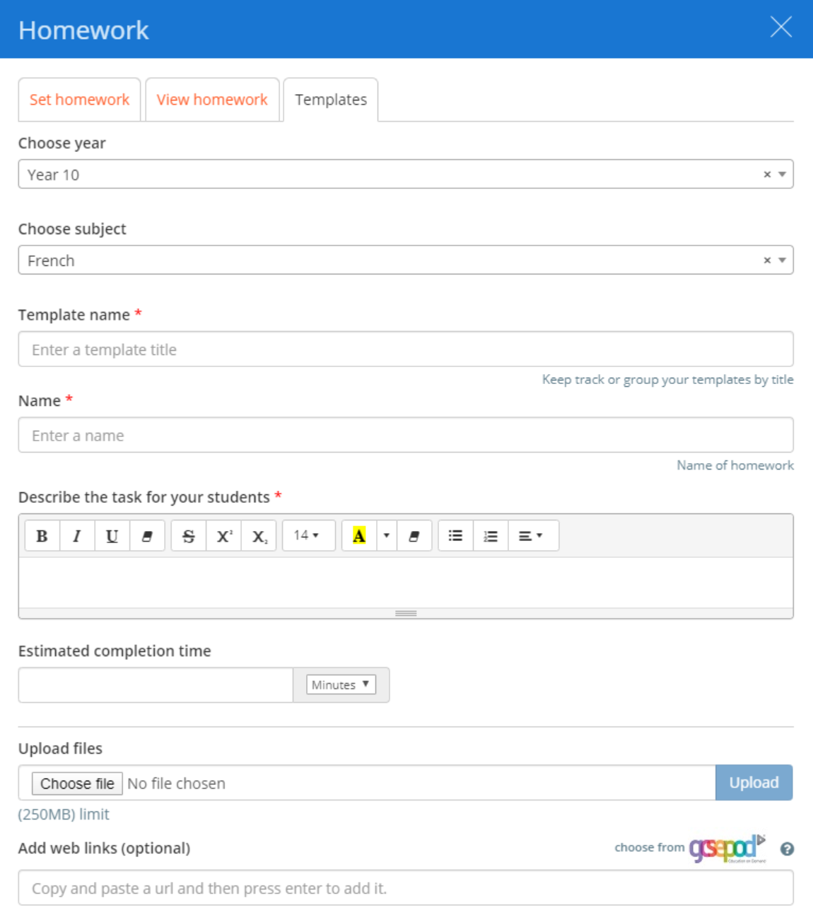 Class Charts in class template tab example