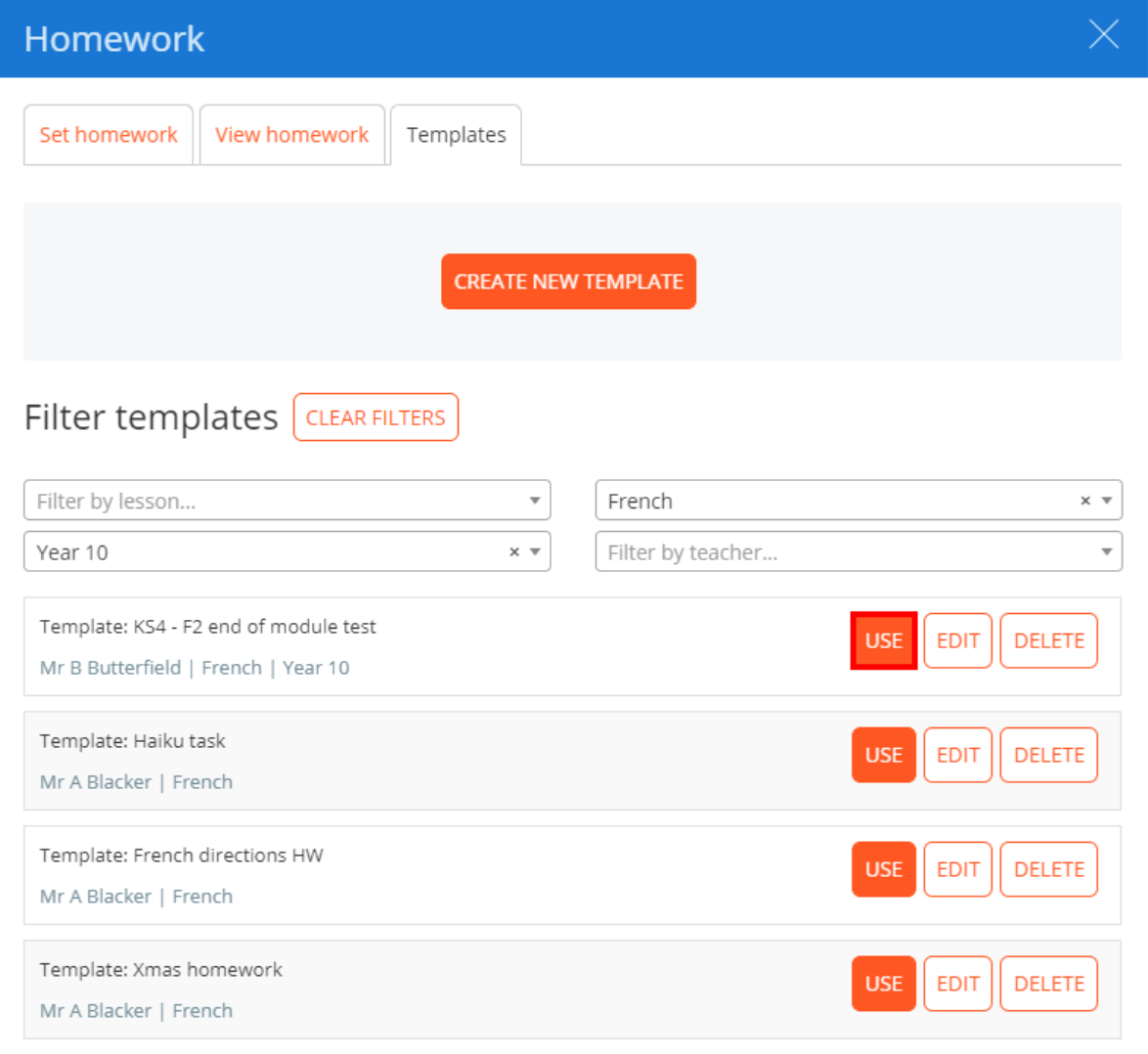 Class Charts use template button 2
