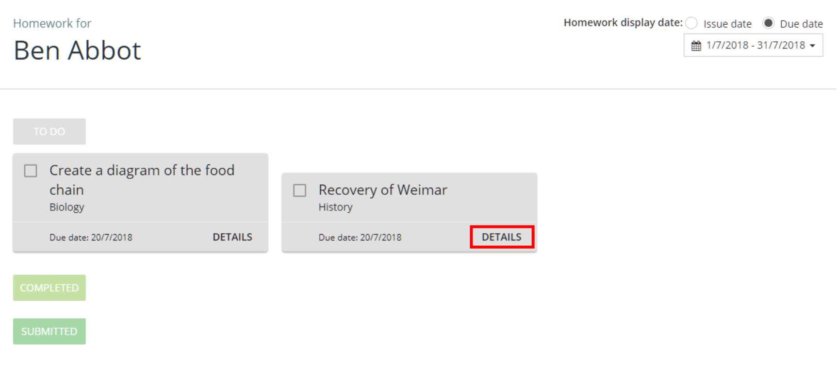 Class Charts pupil homework details