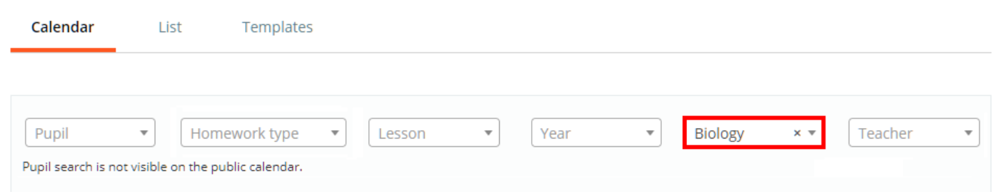 Class Charts homework calendar search options