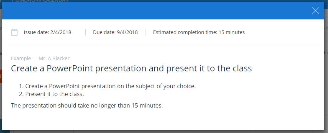 Class Charts calendar hw detailed