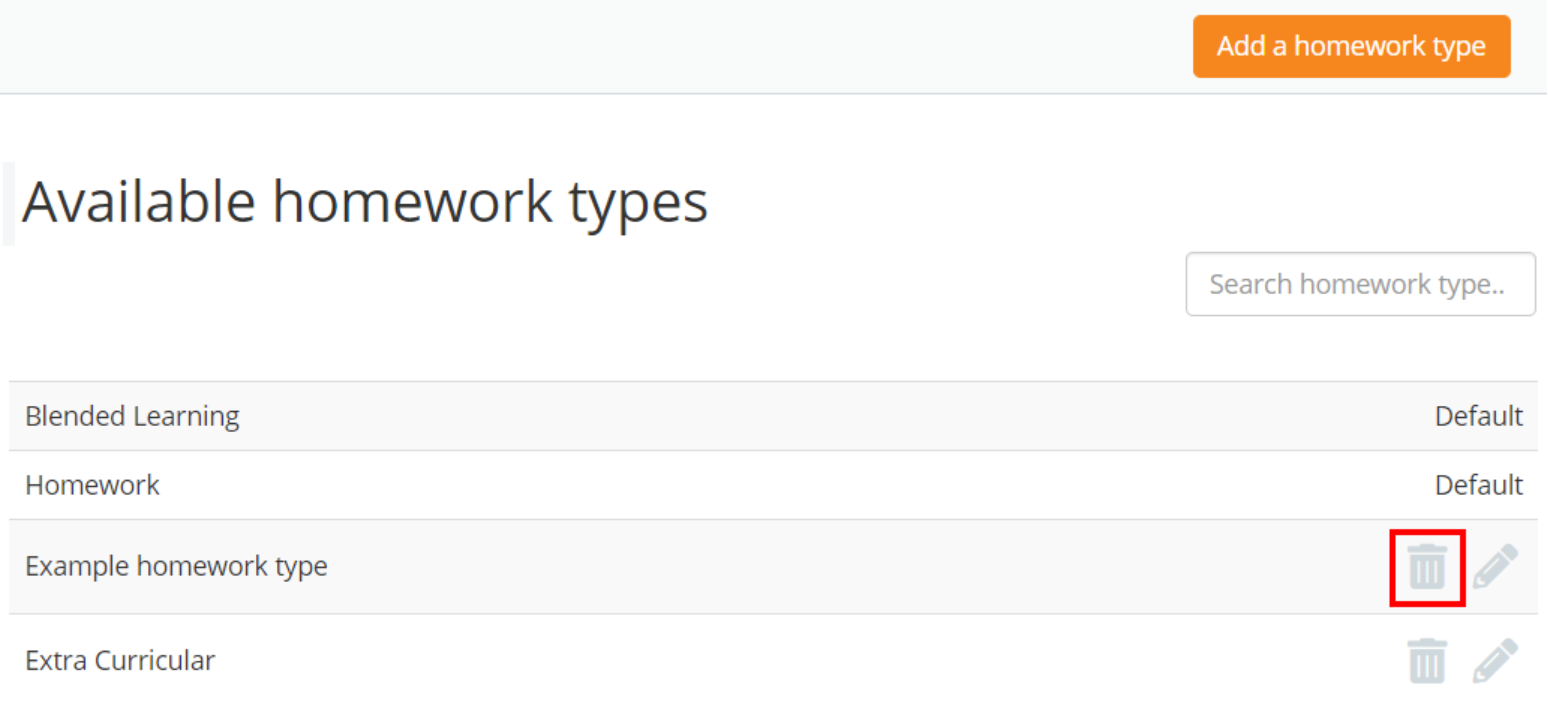Class Charts delete homework type