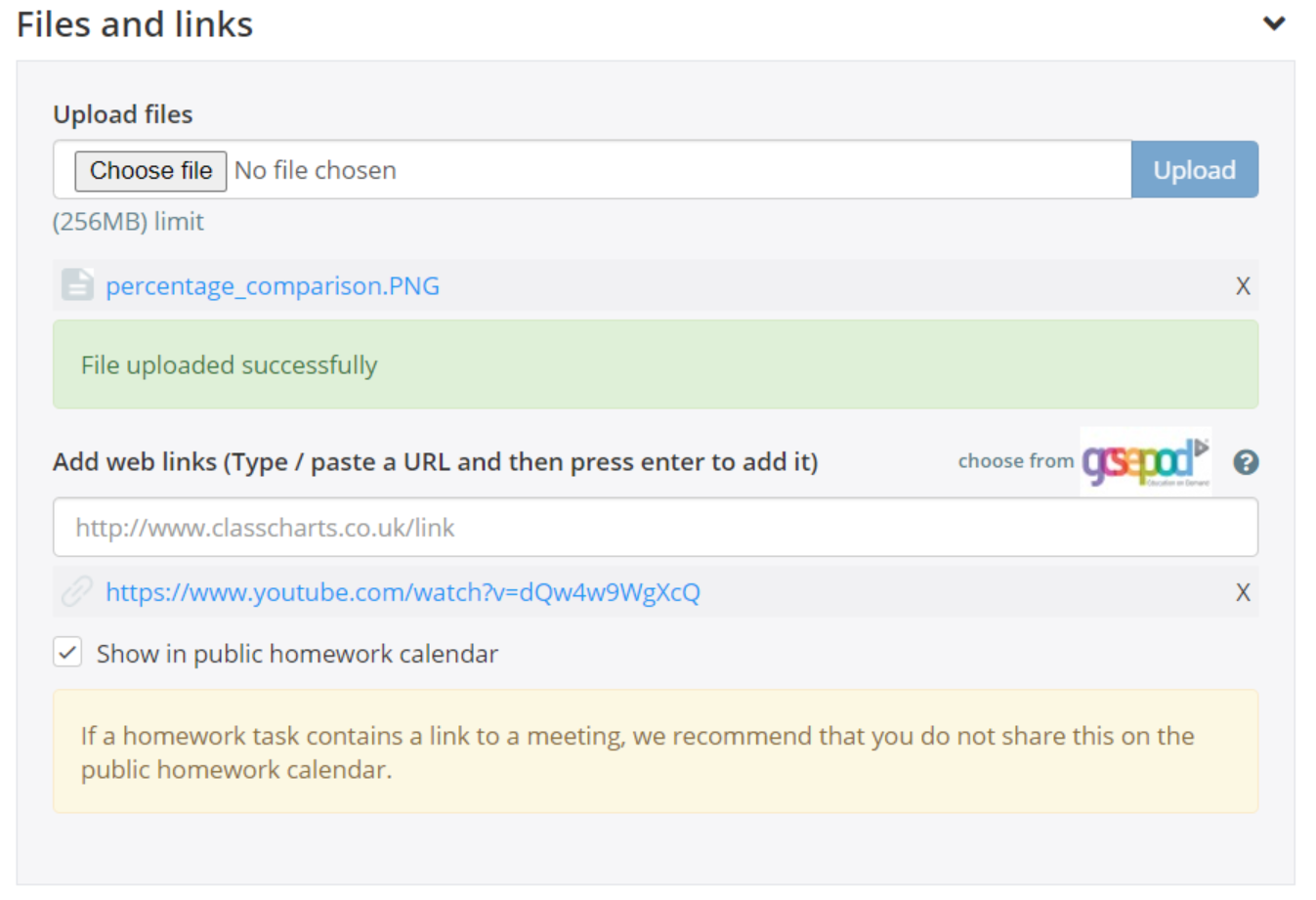 Class Charts homework files and links