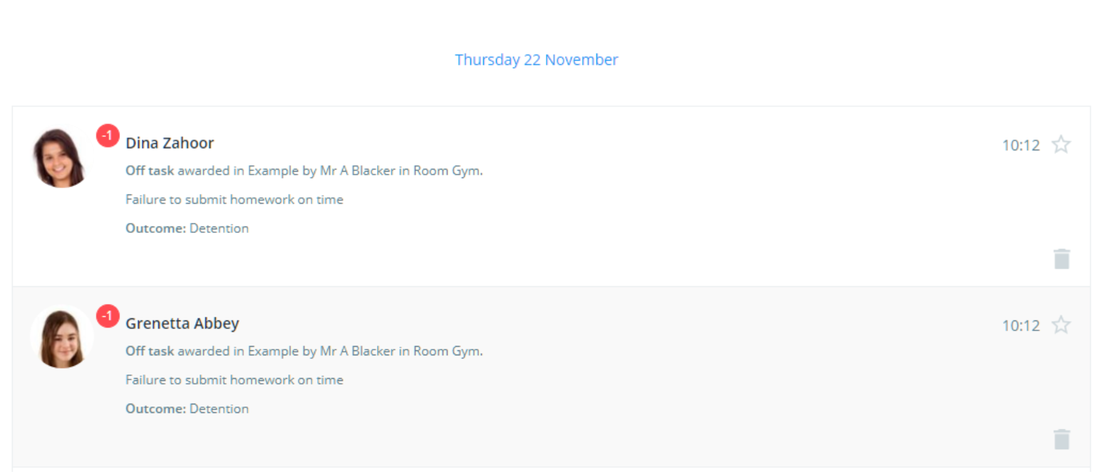 Class Charts awarded negative in activity feed