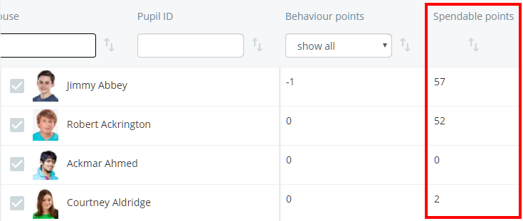 Class Charts spendable points column
