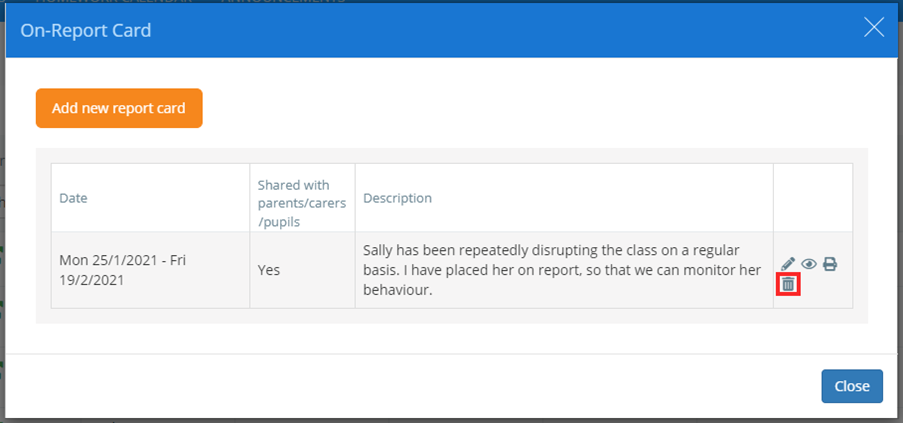 Class Charts on report bin icon