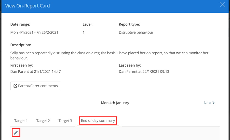 Class Charts end of day summary icon