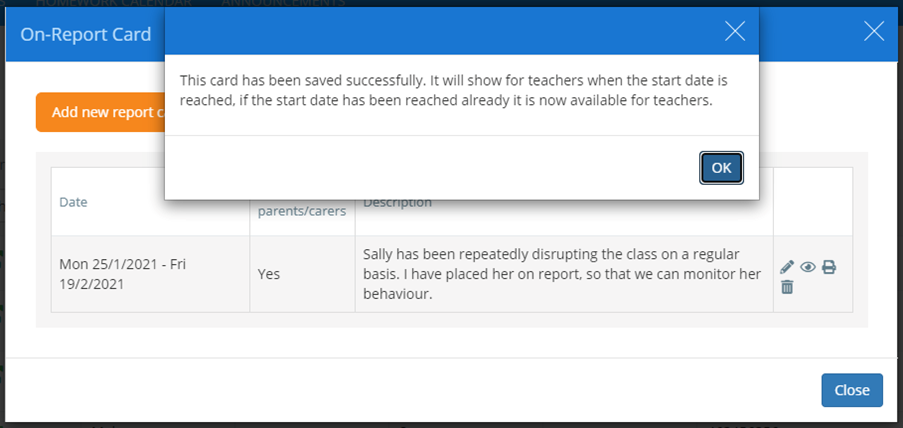 Class Charts added on report card
