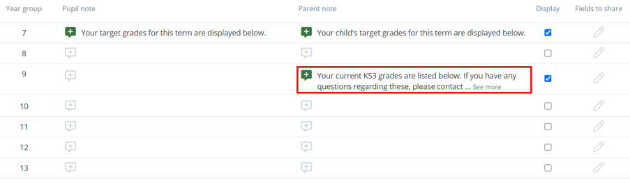 Class Charts custom fields added parent note