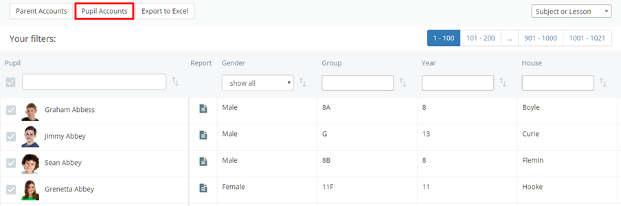 Class Charts pupil accounts button