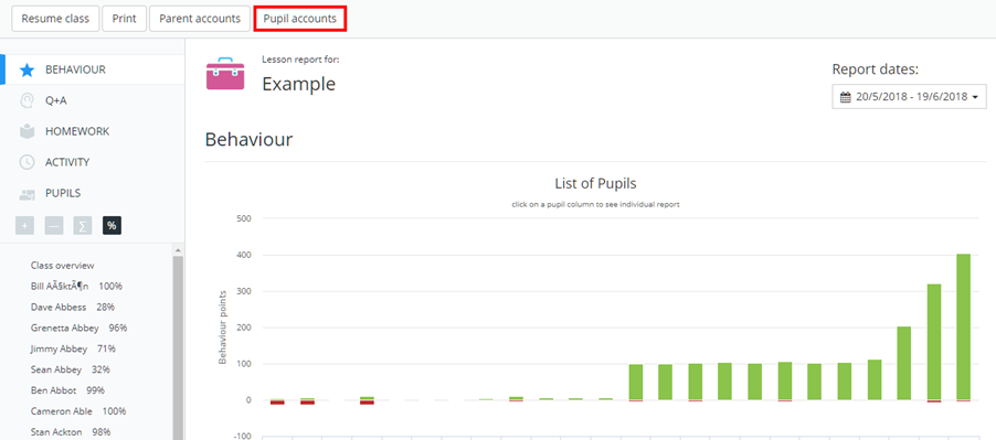 Class Charts class pupils account button