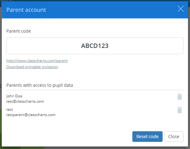 Class Charts parent code example