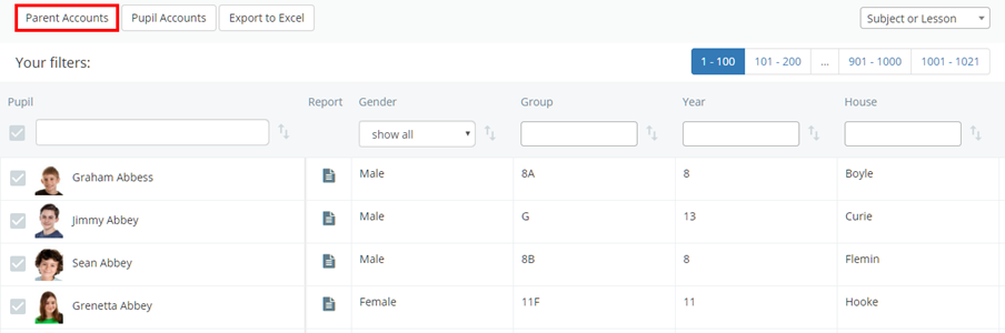 Class Charts parent accounts button