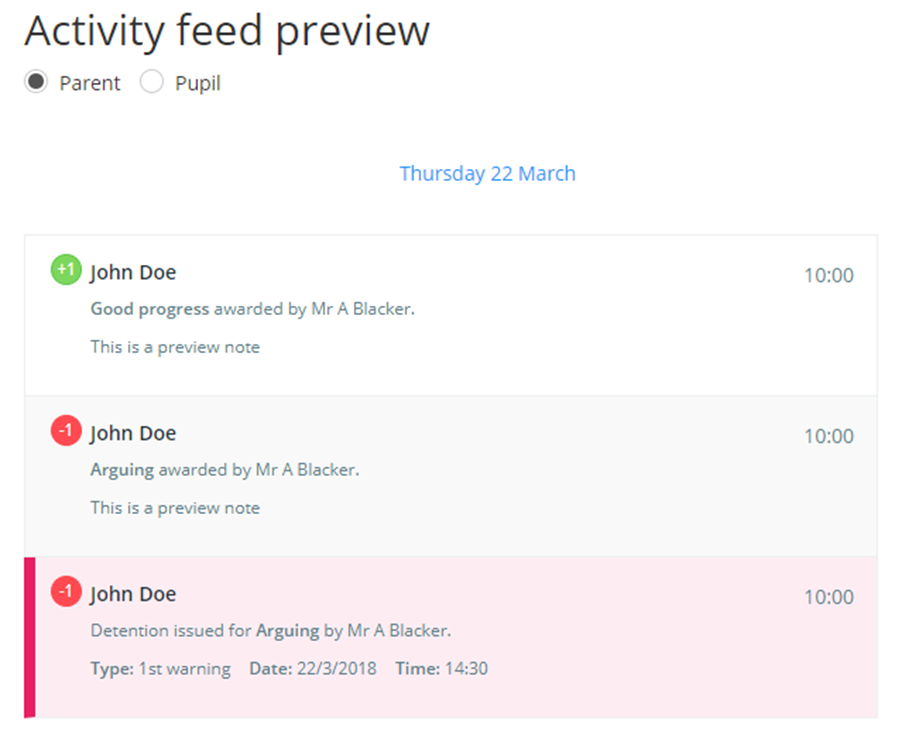 Class Charts activity feed preview