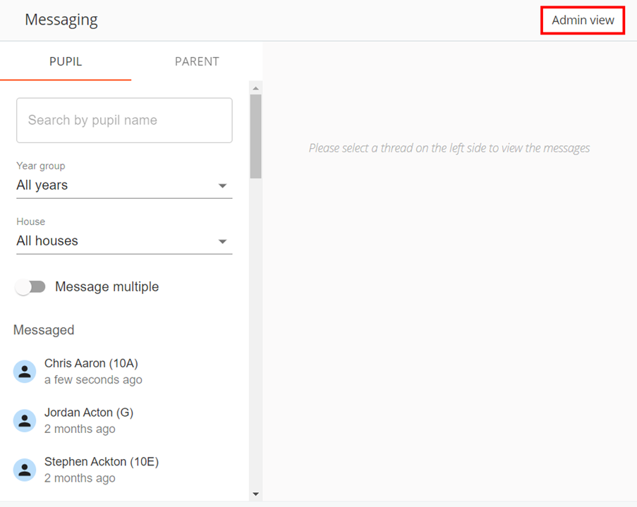 Class Charts messaging admin view button