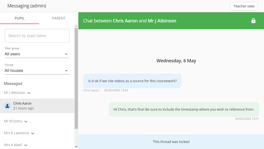 Class Charts staff admin permalocked thread