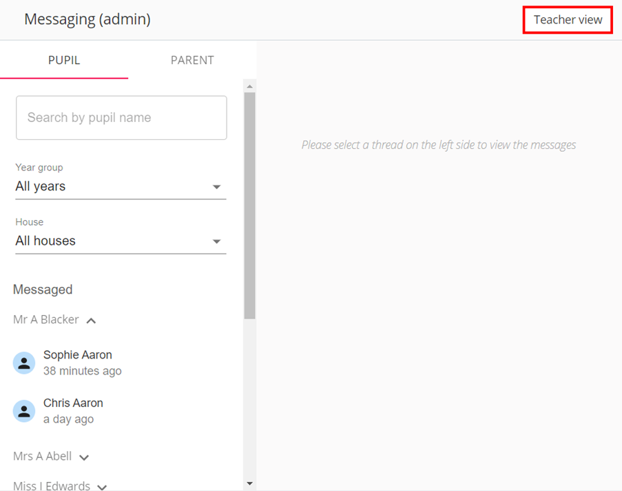 Class Charts messaging teacher view button