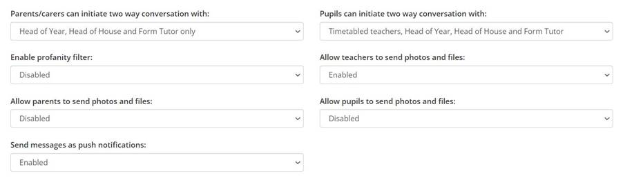 Class Charts settings messages