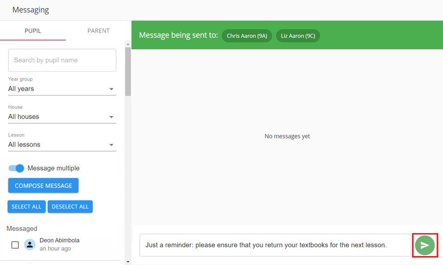 Class Charts message multiple send message