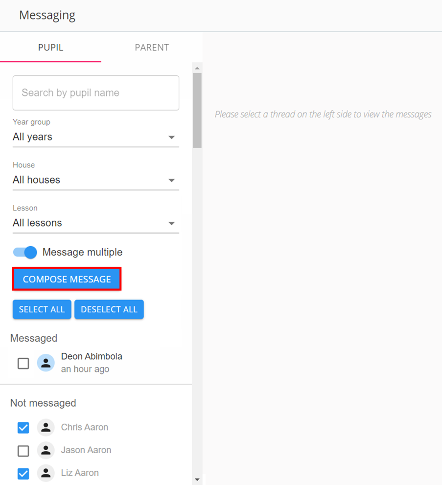 Class Charts message multiple interface