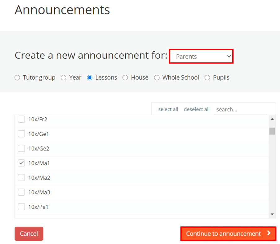 Class Charts parental announcement