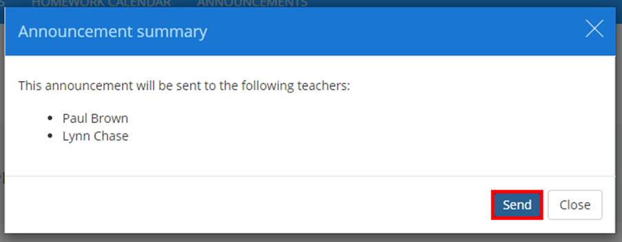 Class Charts announcement summary confirmation popup